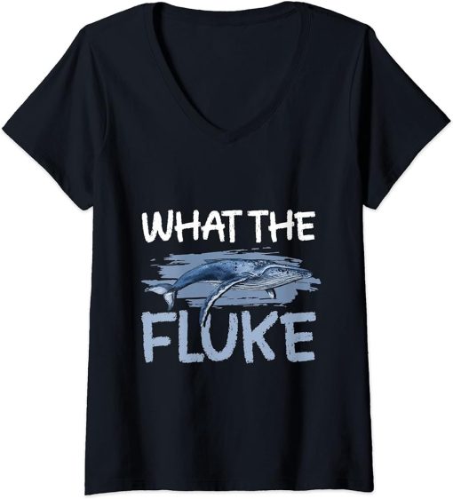 Womens What The Fluke Whale Watching ceatacean whale V-Neck T-Shirt