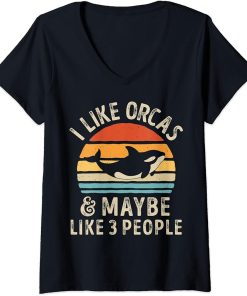 Womens I Like Orcas and Maybe 3 People Orca Killer Whale Retro Men V-Neck T-Shirt