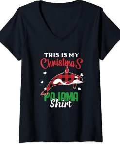 Womens Orca Lovers Gifts Orca Christmas This Is My Christmas Pajama V-Neck T-Shirt