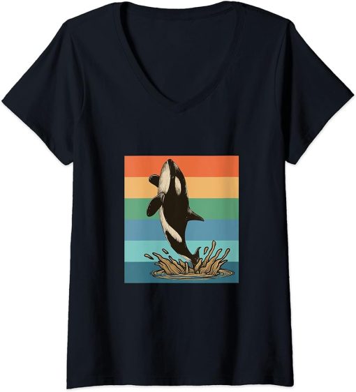 Womens Retro Orca V-Neck T-Shirt