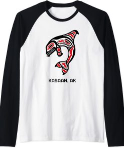 Kasaan Alaska Native American Indian Orca Killer Whales Raglan Baseball Tee