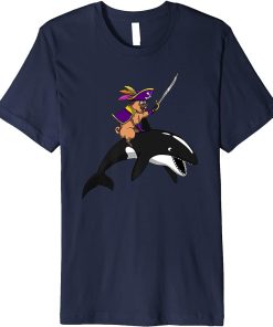 Pug Dog Pirate Riding Cute Orca Killer Whale T-Shirt