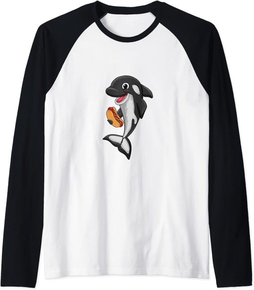 Hotdog Food Love Killer Whale Orca Lover Animal Womens Raglan Baseball Tee