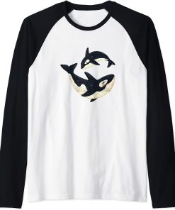 Cute Dolphins Whales Orca Whale Design Orcas Boys Girls Raglan Baseball Tee