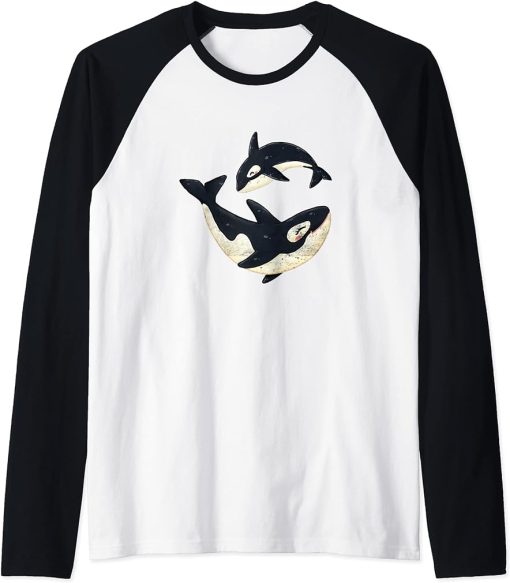 Cute Dolphins Whales Orca Whale Design Orcas Boys Girls Raglan Baseball Tee