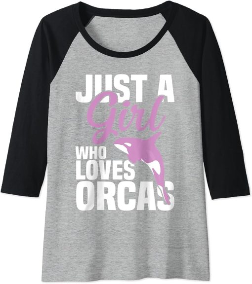 Womens Orcas themed T-Shirt for girls or all the marine life lover Raglan Baseball Tee