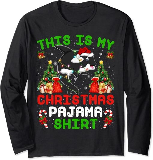 This Is My Christmas Pajama Shirt Orca Fish Christmas Long Sleeve T-Shirt