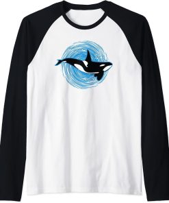 Orca Whale Design Raglan Baseball Tee