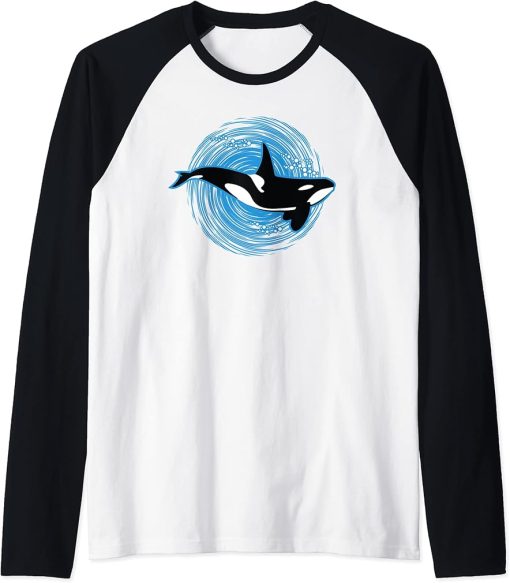 Orca Whale Design Raglan Baseball Tee